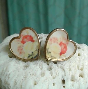 Vintage Floral Heart Earrings